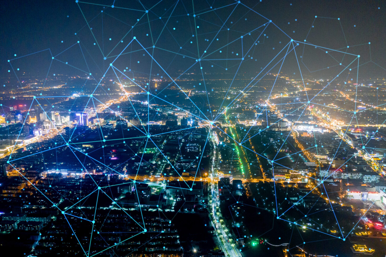 Modern city with wireless network connection concept